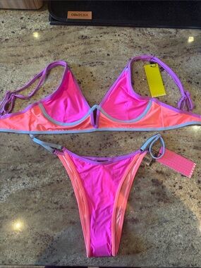 Two-Tone Pink & Coral Bikini Set with Contrast Trim